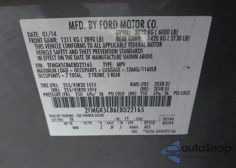 2014 Ford Flex Sel from USA, damaged, VIN 2FMGK5C86EBD22165